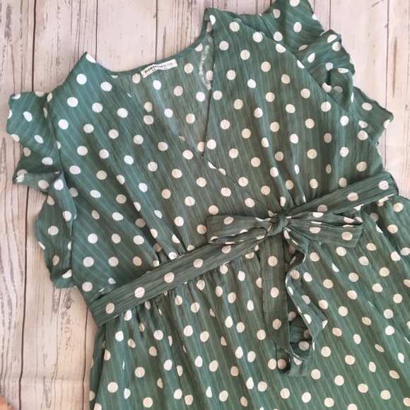 glamorous green polka dot dress
